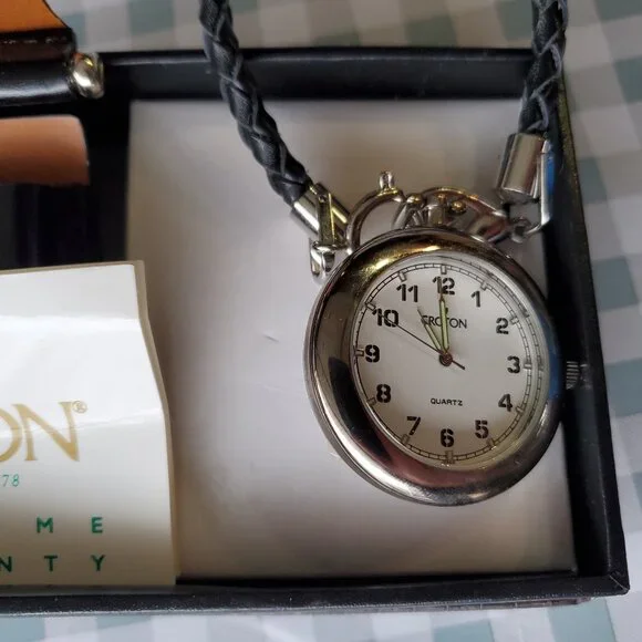 Croton Quartz Analog Pocket Watch Leather Pouch